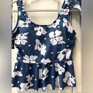 NWT Size L. White, light pink & blue tankini set.